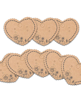Grenali 100 Brown Heart Shape Earring Display Cards, Kraft Paper Jewelry Cards, 1.96 inchx1.6 inch (Pack of 100)