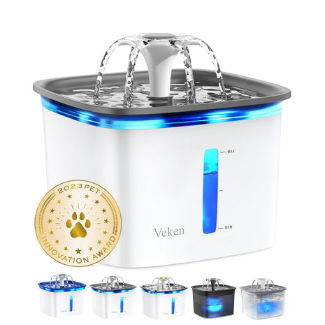 Veken Innovation Award Winner 95oz/2.8L Pet Fountain, Automatic Cat Water Fountain Dog Water Dispenser with Replacement Filters for Cats, Dogs, Multiple Pets (Grey, Plastic)
