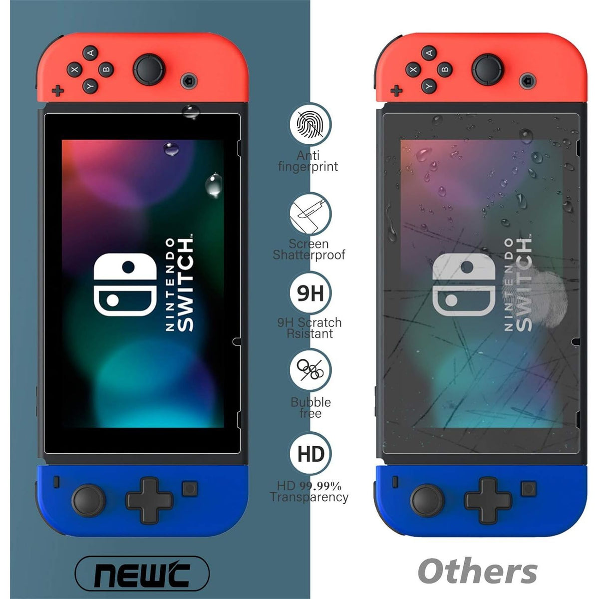 NEW'C 3 Pack Designed for Nintendo Switch Screen Protector Tempered Glass, Case Friendly Anti Scratch Bubble Free Ultra Resistant