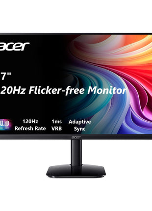 acer 27 Inch Monitor- KB272-27 Inch FHD IPS (1920 x 1080) Display, Up to 120Hz Refresh Rate, 99% sRGB, Tilt, Adaptive-Sync Support (FreeSync Compatible) 1ms (VRB), sRGB 99% Color, HDMI & VGA Ports