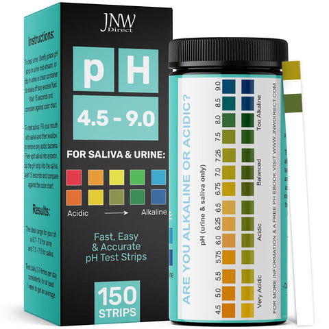 pH Test Strips for Urine and Saliva - 150 Litmus Paper pH Test Strips with Ebook, Quick & Easy pH Level Testing from 4.5-9.0, Ultimate Acidity Test Kit from JNW Direct