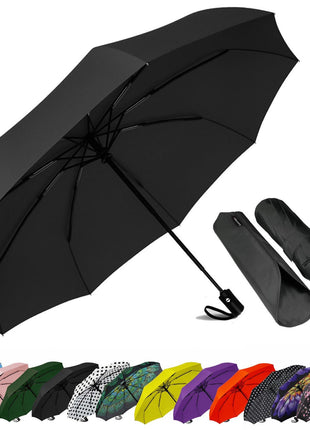 SIEPASA Compact Travel Umbrella - Windproof Auto Open/Close, Small Folding Umbrella for Rain - Lightweight & Durable with Fiberglass Frame, Waterproof Canopy - Fits Backpack, Purse, Suitcase. (Black)