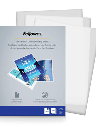 Fellowes Laminating Sheets Self Adhesive 9x12 3 Mil Gloss 50 Pack (5221502)