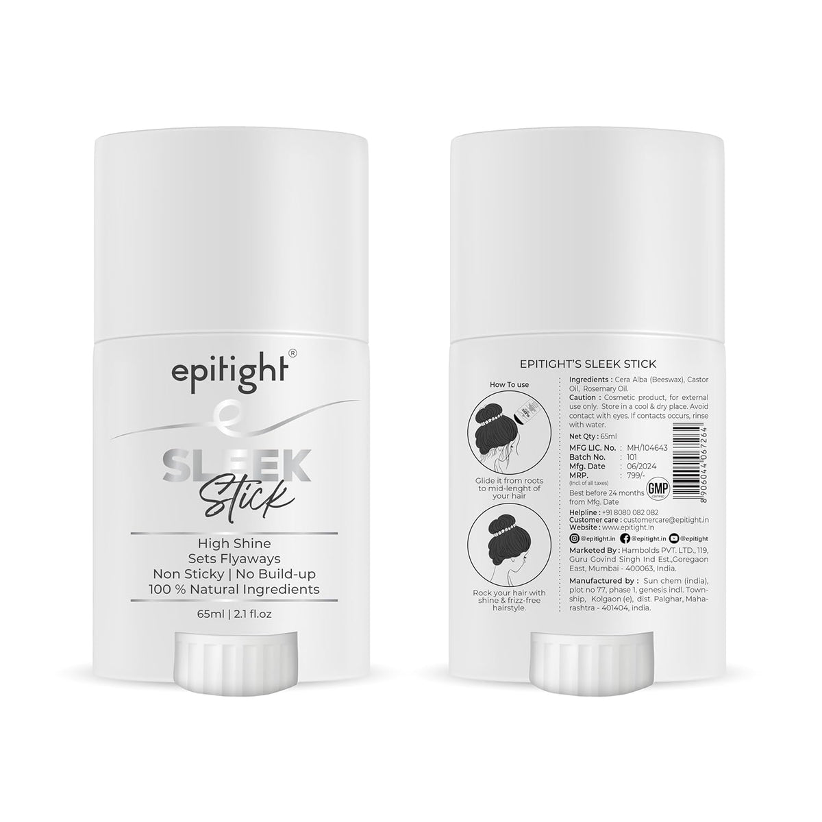 Epitight Sleek Stick | Hair Wax Stick | High Shine | Sets Flyaways | Non Sticky | No Build-up | 100% Natural Ingredients | 65 ml | PACK OF 2 (PACK OF 2)