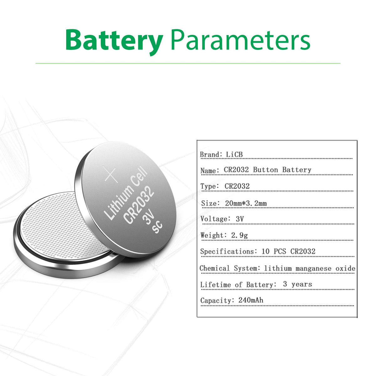 LiCB CR2032 3V Lithium Battery(10-Pack)