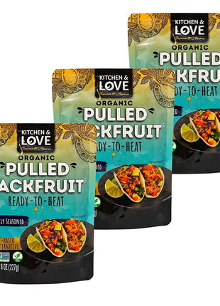 Kitchen and Love, Jackfruit Lightly Seasoned, Organic, Fully Cooked, Versatile Plant Based Meat Alternative, Gluten Free, 90 seconds, High in Fiber, Non GMO Verified, Kosher, Vegan, 8 Oz (Pack of 3)