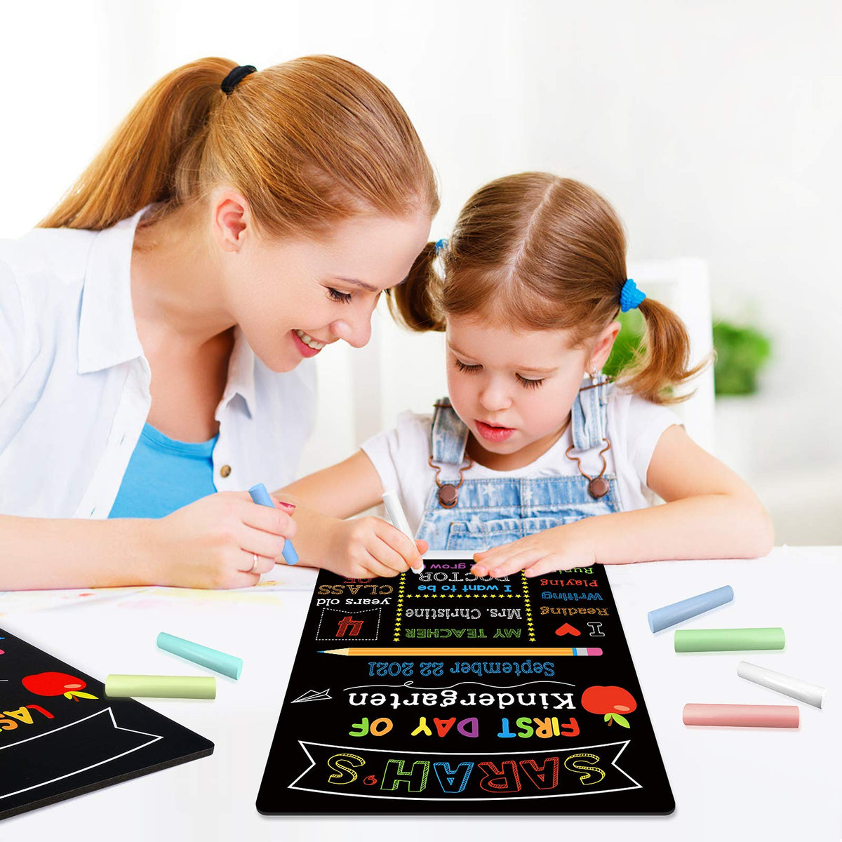 First & Last Day of School Chalkboard, 10 x 12 Inch Double Sided Back to School Sign for Kids/Girls/Boys, Reusable Wooden 1st Day of Preschool/Kindergarten Photo Props