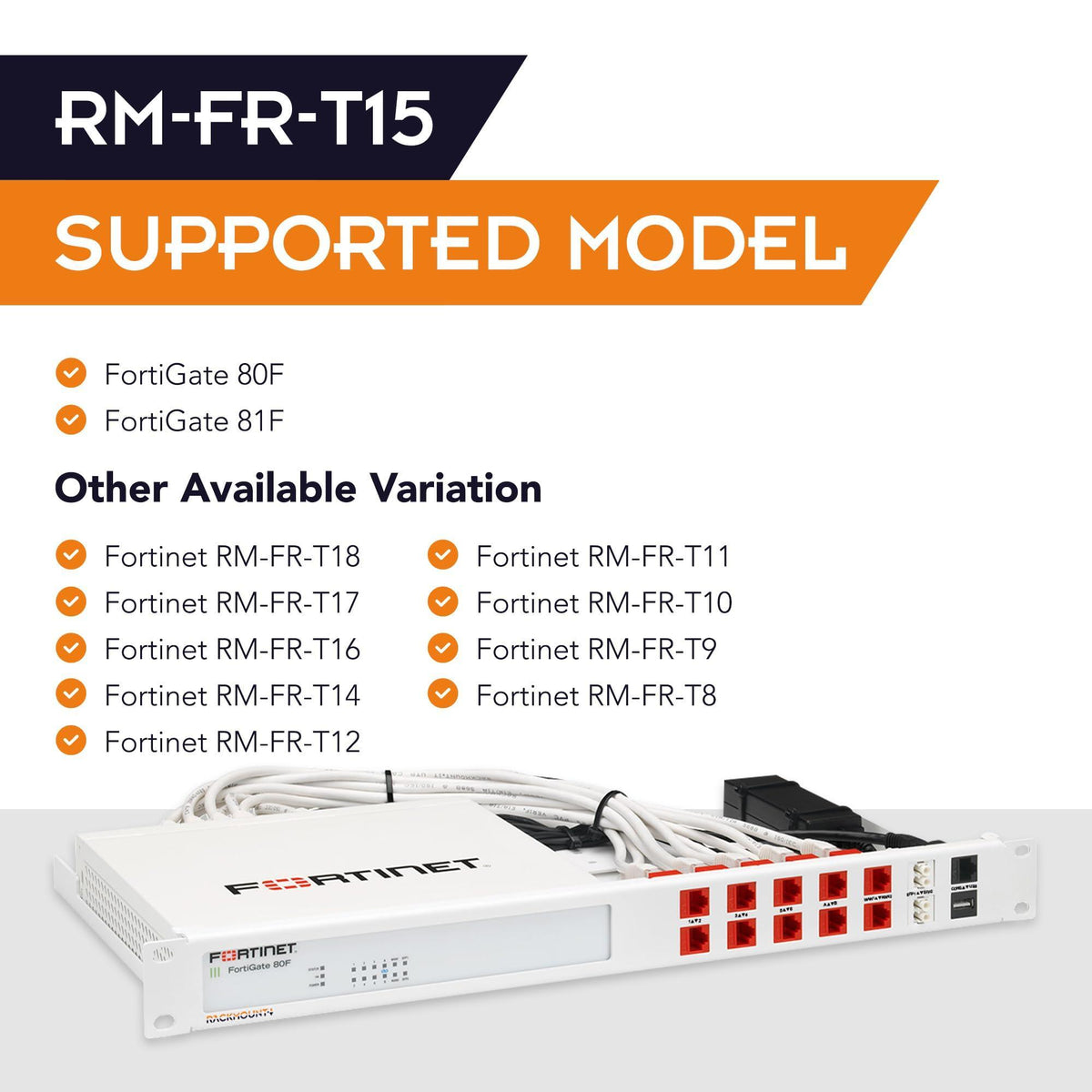 Rackmount.IT Rack Mount Kit for Fortinet FortiGate 80F / 81F / 80F-Bypass – 1U 19” Rackmount – Front-Facing Ports (RM-FR-T15)