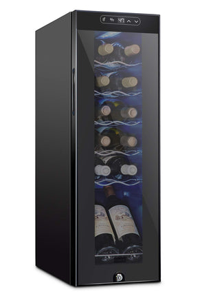 Schmecke 12 Bottle Compressor Wine Cooler Refrigerator w/Lock | Large Freestanding Wine Cellar | 41f-64f Digital Temperature Control Wine Fridge For Red, White, Champagne or Sparkling Wine - Black