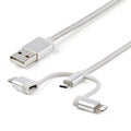 StarTech.com USB Multi Charging Cable - 3.3 ft / 1m - Lightning / USB-C / Micro-USB - Braided - MFi Certified - USB 2.0 - 3 in 1 Charging (LTCUB1MGR) Silver