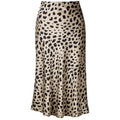 Soowalaoo High Waisted Leopard Midi Length Skirt Hidden Elasticized Waistband Silk Satin Summer Casual Trendy Ladies Skirts M