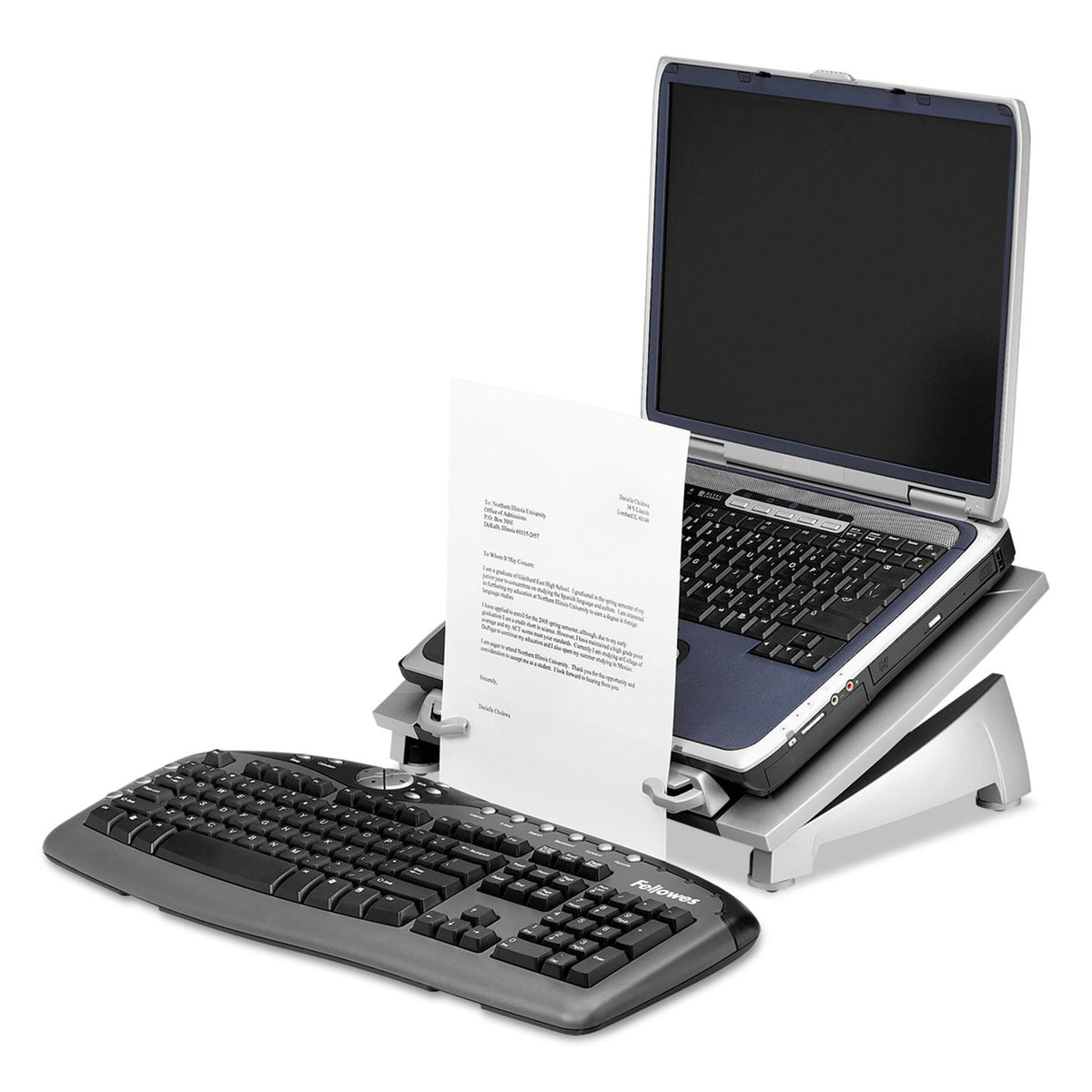 Fellowes 8036701 Office Suites Laptop Riser Plus, 15 1/16 x 10 1/2 x 6 1/2, Black/Silver
