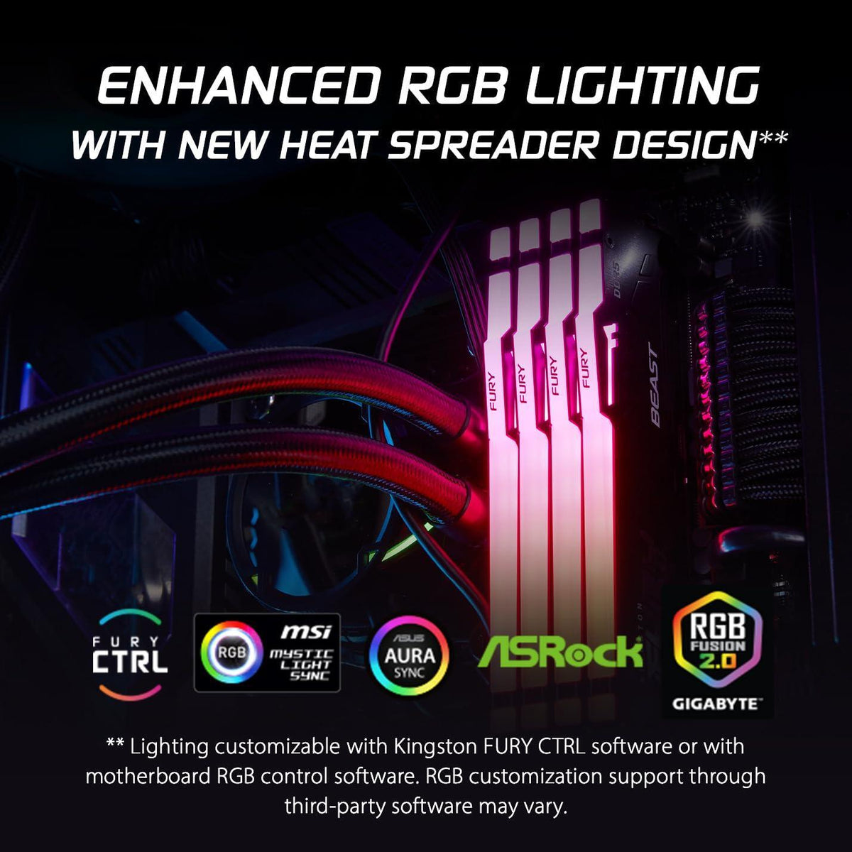 Kingston Fury Beast RGB 32GB (2x16GB) 6000MT/s DDR5 CL36 Desktop Memory | AMD Expo | Plug N Play | Kit of 2 | KF560C36BBE2AK2-32