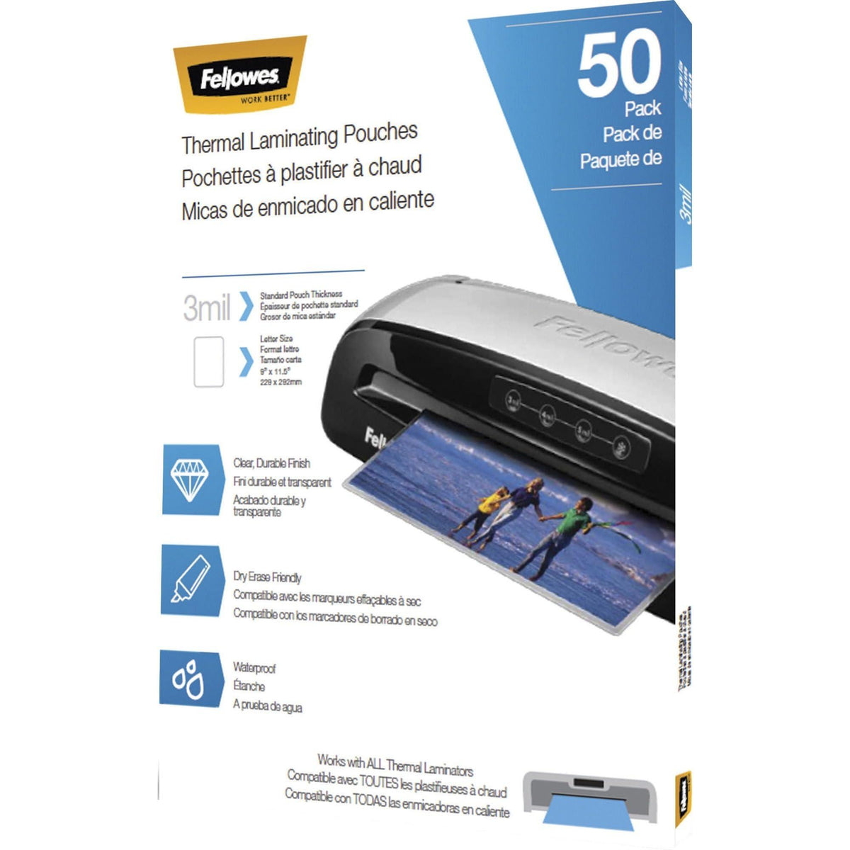 Fellowes® Thermal Laminating Pouches 8-1/2"" x 11"", Clear, Pack of 50, Glossy
