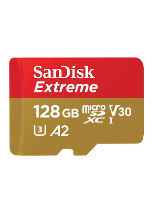 SANDISK 128GB Extreme microSDXC UHS-I Memory Card with Adapter - C10, U3, V30, 4K, 5K, A2, Micro SD Card - SDSQXAA-128G-GN6MA