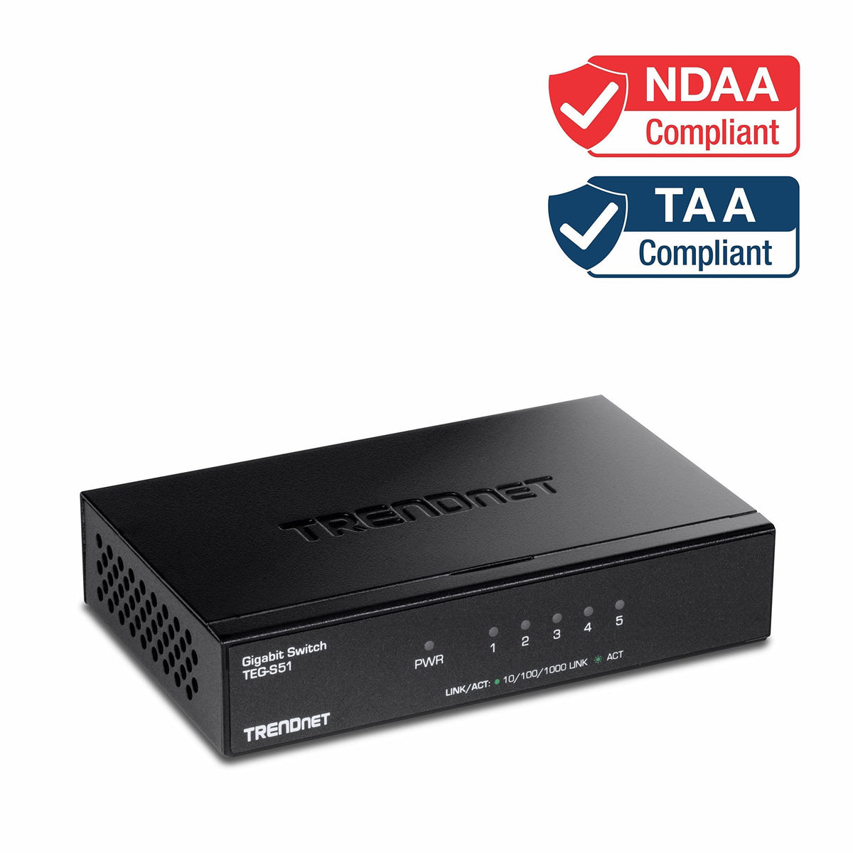 TRENDnet Gigabit Desktop Switch, TEG-S51, 5 x Gigabit RJ-45 Ports, Ethernet Splitter, 10Gbps Switching Capacity, Fanless Design, Metal Enclosure, Lifetime Protection
