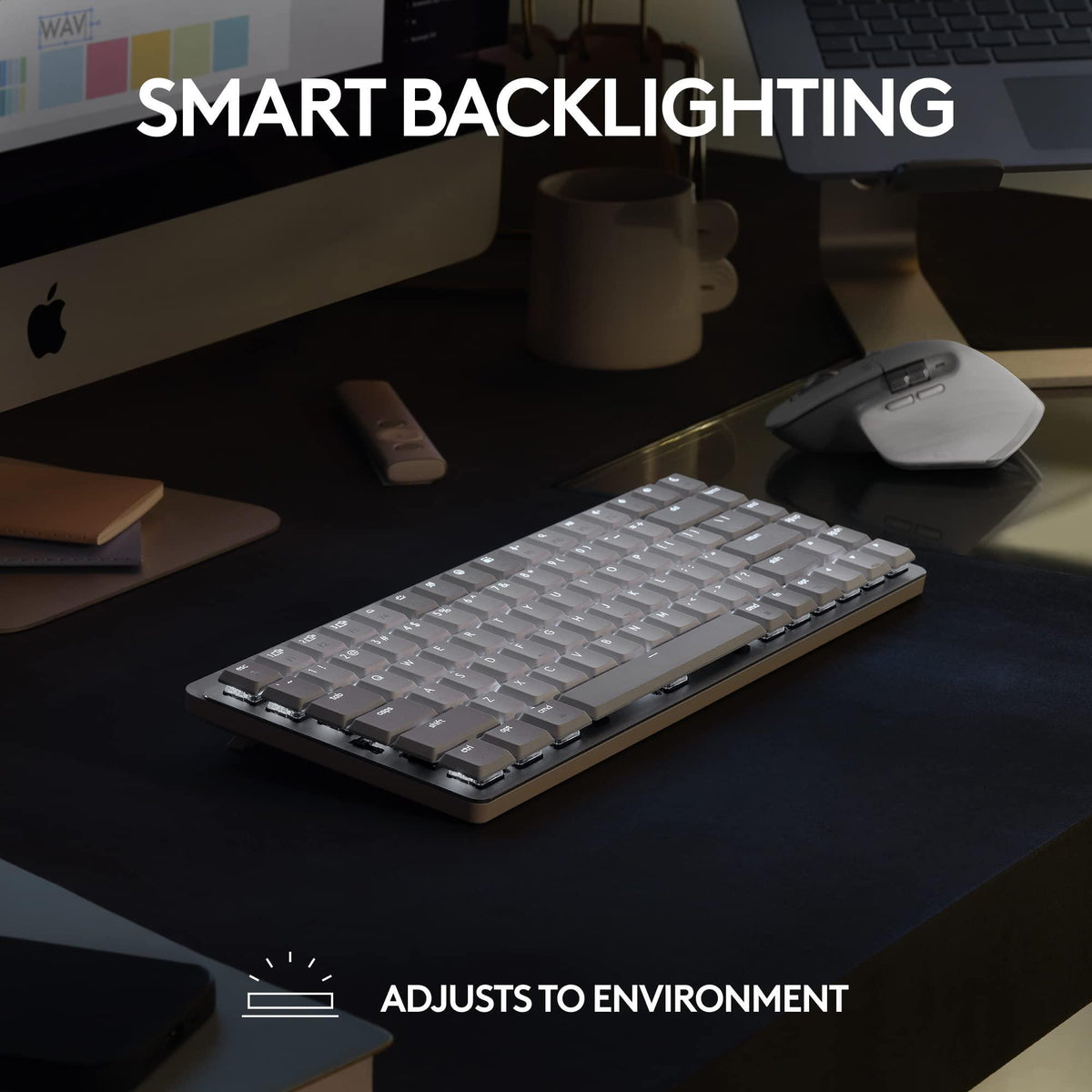 Logitech MX Mechanical Mini for Mac Wireless Illuminated Keyboard, Low-Profile Performance Switches, Tactile Quiet Keys, Backlit, Bluetooth, USB-C, Apple, iPad - Space Grey