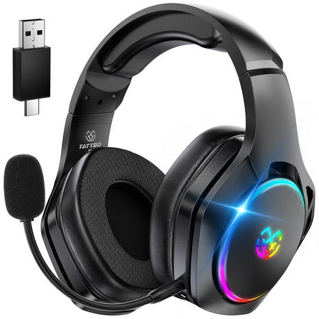 Tatybo Gaming Headset for Ps5 Ps4 PC, 2.4GHz USB & Type-C Gaming Headphones, 40Hrs & 7.1 Surround Sound Ps5 Headset with Noise Canceling Mic, Wireless Headset for Switch Phone