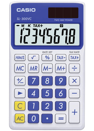 Casio SL-300VC, Solar Powered Standard Function Calculator, Blue