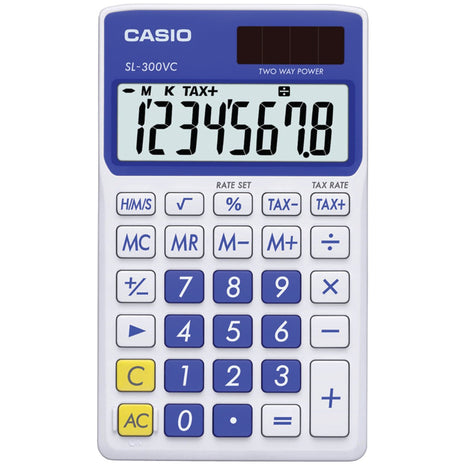 Casio SL-300VC, Solar Powered Standard Function Calculator, Blue
