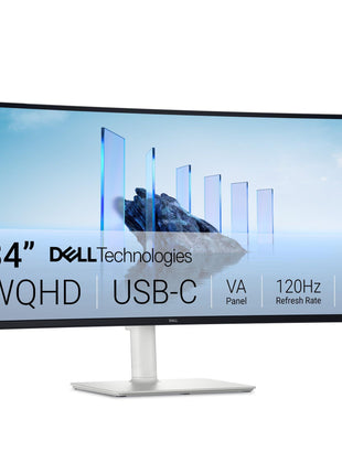 Dell 34 Monitor S3425DW, WQHD VA, 120Hz, FreeSync Premium, Eye Comfort | HDR10, Anti-Glare, 300 cd/m2 Brightness, 3,000:1 Contrast, 95% DCI-P3, 2x10W Speakers, USB-C 65W Power Delivery