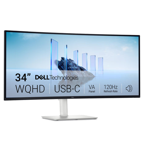 Dell 34 Monitor S3425DW, WQHD VA, 120Hz, FreeSync Premium, Eye Comfort | HDR10, Anti-Glare, 300 cd/m2 Brightness, 3,000:1 Contrast, 95% DCI-P3, 2x10W Speakers, USB-C 65W Power Delivery