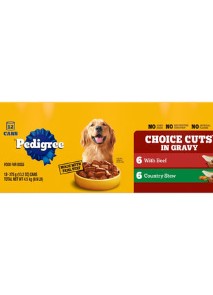 Pedigree Wet Dog Food, Choice Cuts Adult Canned Dog Food, Beef & Country Stew Multipack, 13.2 oz. Cans (12 Count, Pack of 1)
