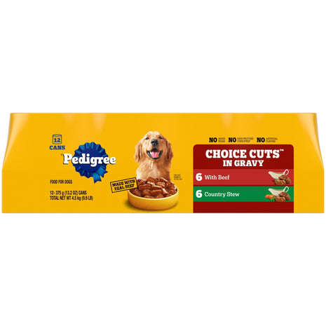 Pedigree Wet Dog Food, Choice Cuts Adult Canned Dog Food, Beef & Country Stew Multipack, 13.2 oz. Cans (12 Count, Pack of 1)