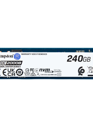 Kingston DC2000B 240 GB Solid State Drive - M.2 2280 Internal - PCI Express NVMe (PCI Express NVMe 4.0 x4) - Server Device Supported - 0.4 DWPD - 175.20 TB TBW