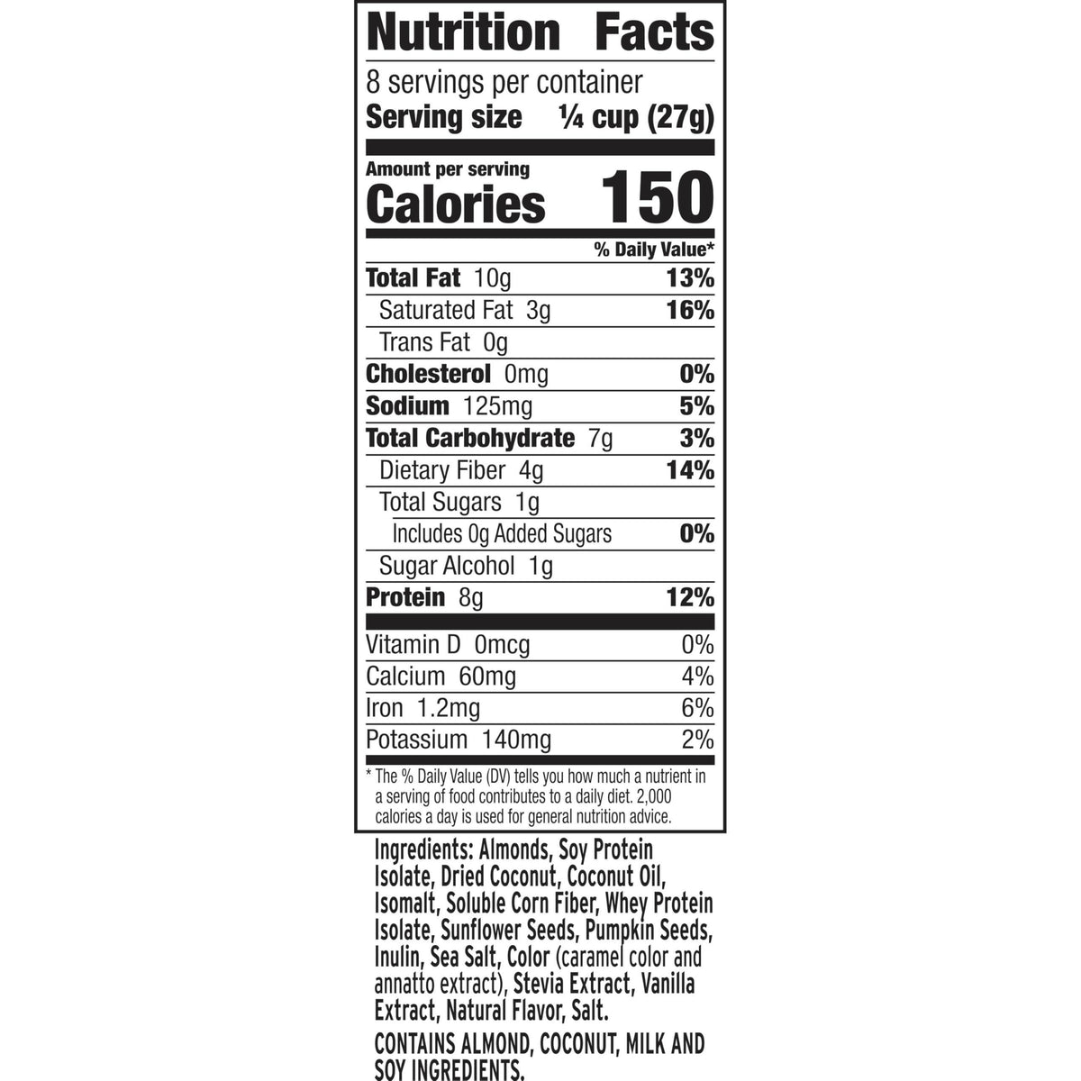 Ratio Trio Coconut Almond Granola Cereal, 1g Sugar, Keto Friendly, 8 oz Resealable Bag