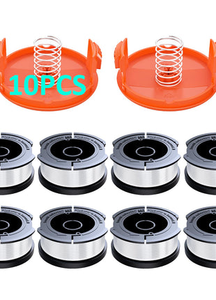 10 Pack AF-100 Replacement Spool Line for Black+Decker - 0.065 inch Weed Eater String Trimmer Line Spool, 30ft Autofeed Weed Wacker Spool Refill for Black+Decker(8 Spool,2 Cap,2 Spring)