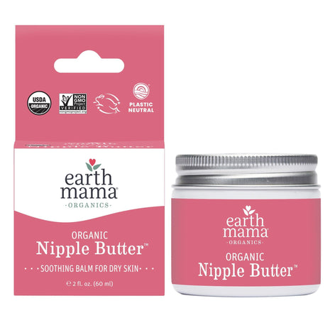 Earth Mama Organic Nipple Butter - 2 fl oz - Lanolin-Free Nipple Cream - Safe, Soothing Balm for Breastfeeding - Postpartum Essentials for Nursing