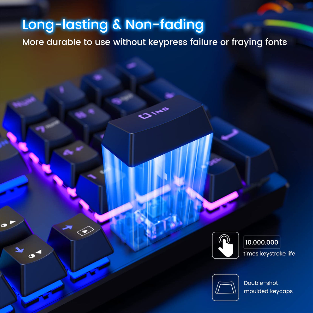 RisoPhy Mechanical Gaming Keyboard, RGB 104 Keys Ultra-Slim LED Backlit USB Wired Keyboard with Blue Switch, Durable Abs Keycaps/Anti-Ghosting/Spill-Resistant Computer Keyboard for PC Mac Xbox Gamer