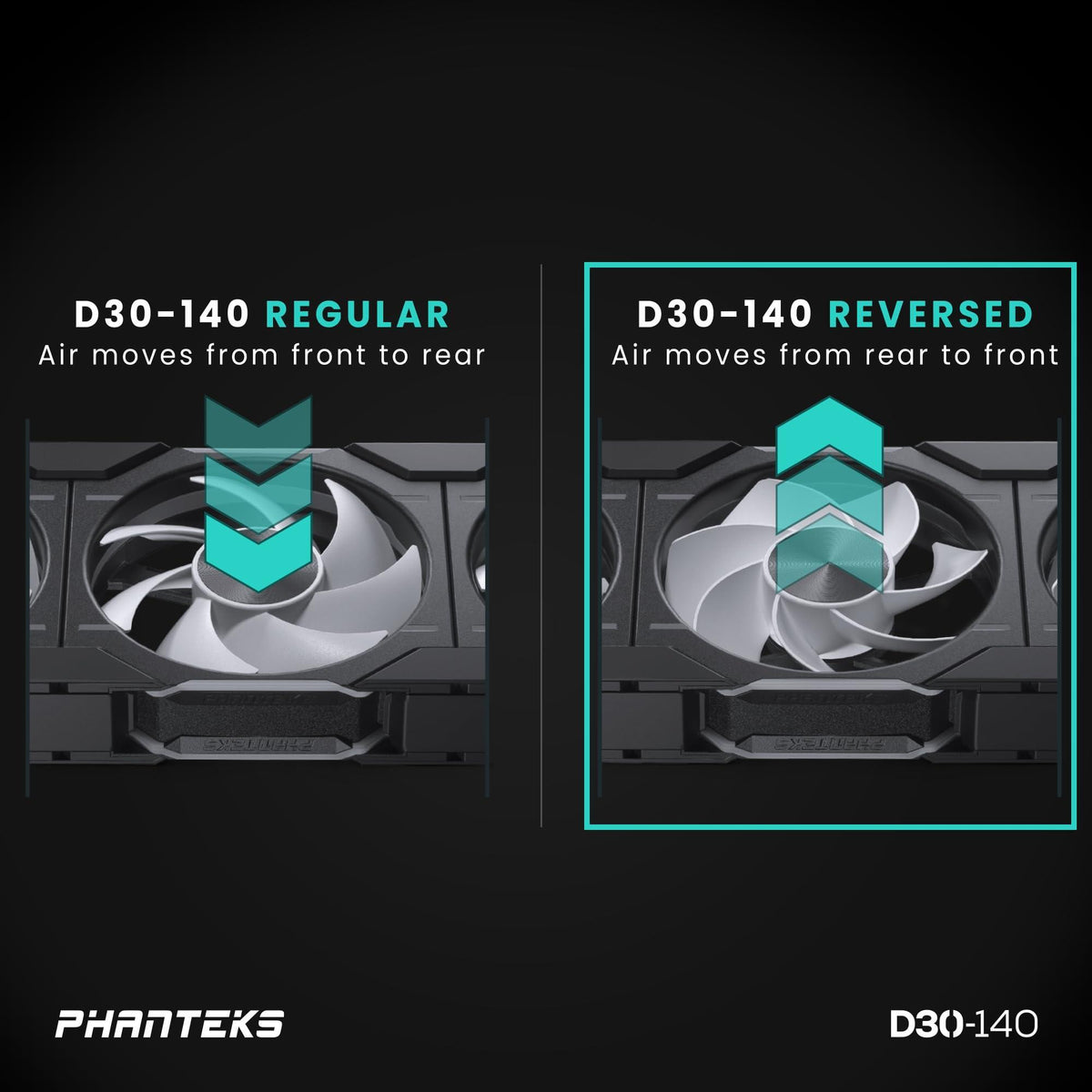 Phanteks (PH-F140D30R_DRGB_PWM_BK01) D30-140 DRGB PWM Fan, Reverse Airflow Model, Premium D-RGB Performance Fan, ARGB/DRGB Lighting, Daisy-Chain Fan Linking System (Black)