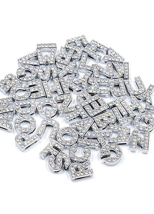 AUEAR, 52 Pack Silver A-Z 8mm Full Rhinestone Slide Crystal Alphabet Alloy Letter Charm for Bracelets Necklace Wristbands DIY Jewelry Making