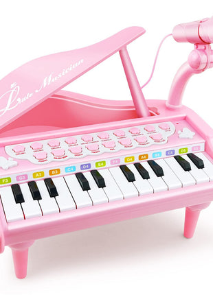 Love&Mini Piano Keyboard Toys for Girls - 24 Keys Toddler Piano Toy | Kids Piano Music Toy Instruments with Microphone,Pink Piano Toys for 3+ Years Old Girls Birthday Xmas Gifts