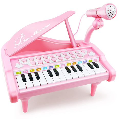 Love&Mini Piano Keyboard Toys for Girls - 24 Keys Toddler Piano Toy | Kids Piano Music Toy Instruments with Microphone,Pink Piano Toys for 3+ Years Old Girls Birthday Xmas Gifts