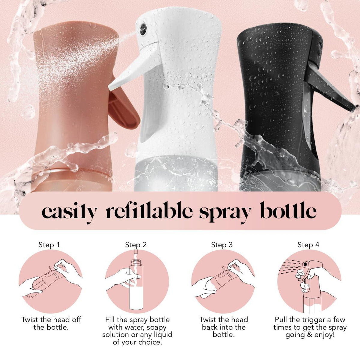 Kitsch Continuous Spray Bottle for Hair – Fine Mist Water Mister & Water Spray Bottle – Recycled Hair Spray Bottle – Spray Bottles for Cleaning, Styling, Plants & More – Terracotta, 150ml