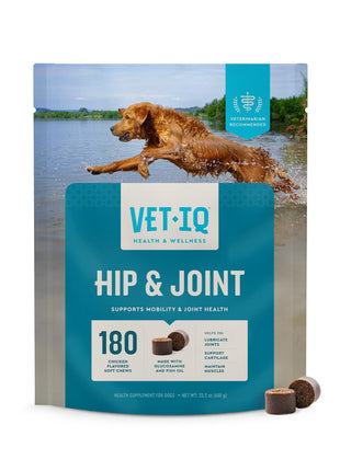 VetIQ Glucosamine Hip & Joint Supplement for Dogs, 180 Soft Chews, Dog Joint Support Supplement with MSM and Krill, Dog Health Supplies Large & Small Breed, Chicken Flavored Chewables