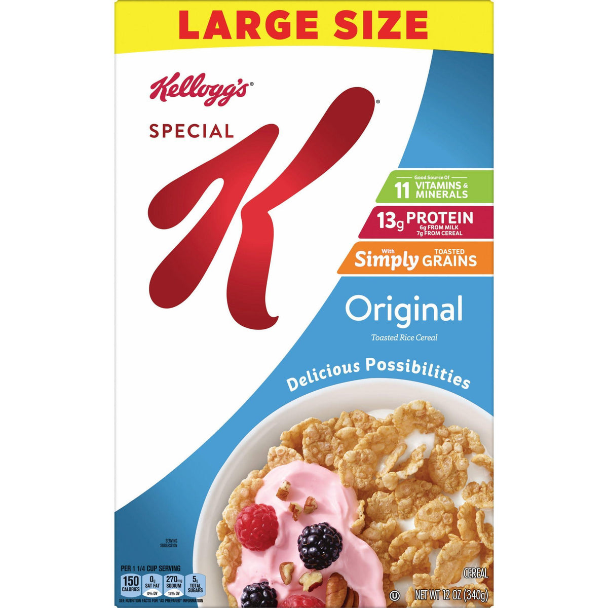 Kellogg's Special K Breakfast Cereal, Family Breakfast, Fiber Cereal, Large Size, Original, 12oz Box (1 Box)