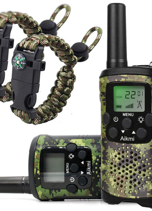 Aikmi Walkie Talkies for Kids Toys and Paracord Bracelets, Gift Boys Girl | 22CH 3-Mile Range 2-Way Radio w/Flashlight, Ideal Camp Gear & Pretend Toys, Fun Birthday & Christmas Gift for Kids Aged 3+