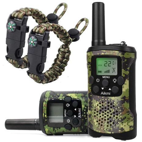 Aikmi Walkie Talkies for Kids Toys and Paracord Bracelets, Gift Boys Girl | 22CH 3-Mile Range 2-Way Radio w/Flashlight, Ideal Camp Gear & Pretend Toys, Fun Birthday & Christmas Gift for Kids Aged 3+