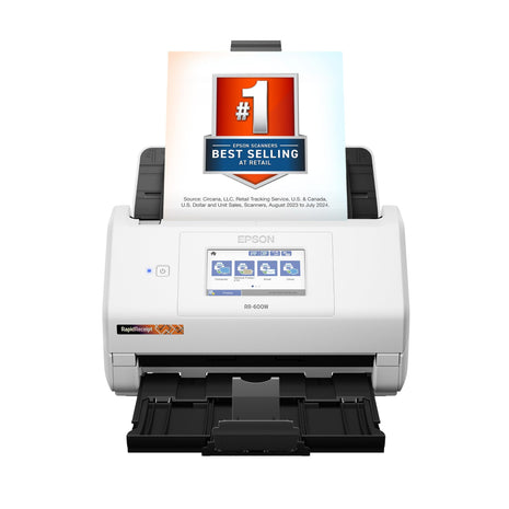 Epson RapidReceipt RR-600W Wireless Desktop Color Two-Sided Receipt Scanner | Receipt and Document Scanner ScanSmart AI PRO Receipt Management and PDF Software for PC and Mac Touchscreen and 100 Page ADF