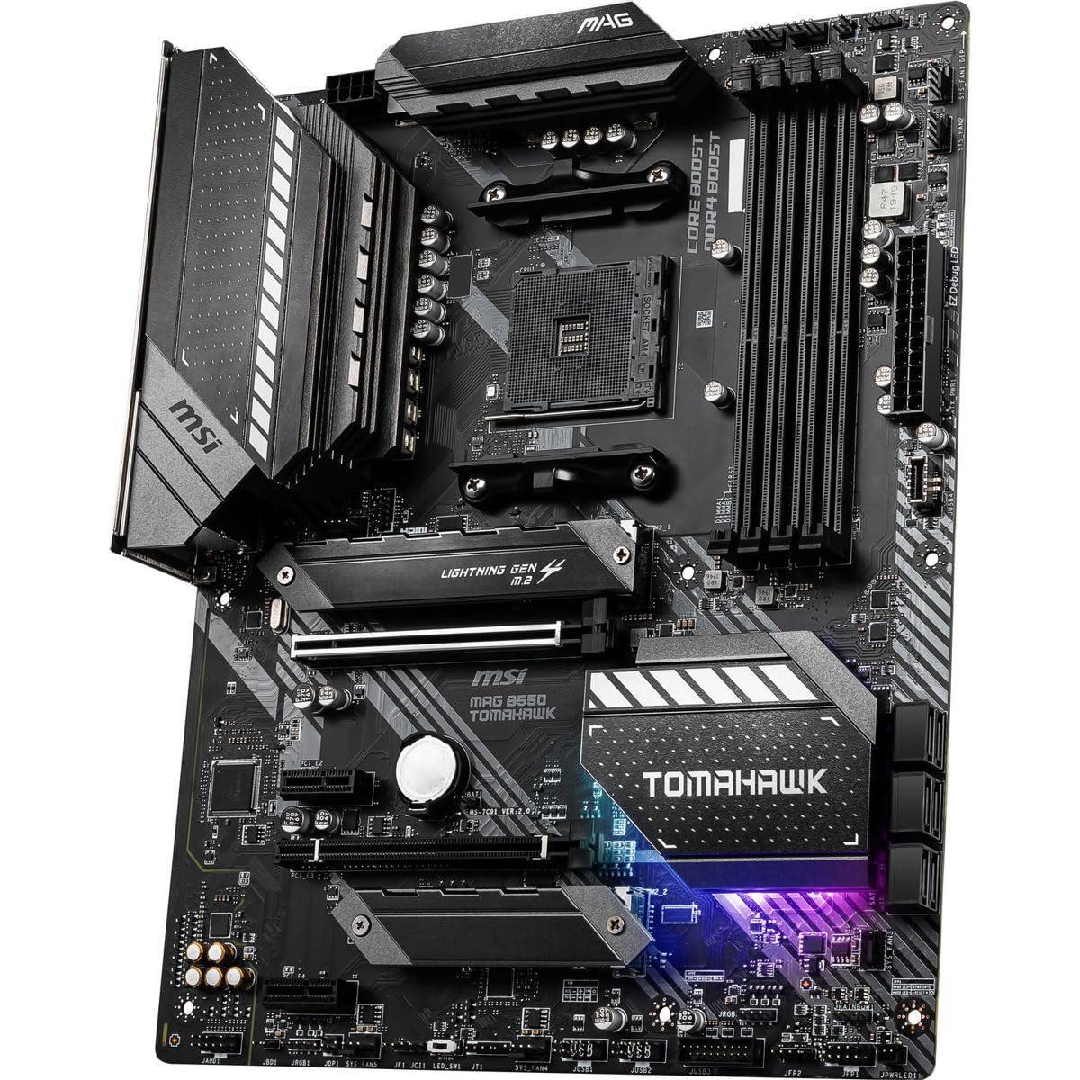 MSI MAG B550 TOMAHAWK Gaming Motherboard (AMD AM4, DDR4, PCIe 4.0, SATA 6Gb/s, M.2, USB 3.2 Gen 2, HDMI/DP, ATX, AMD Ryzen 5000 Series processors)