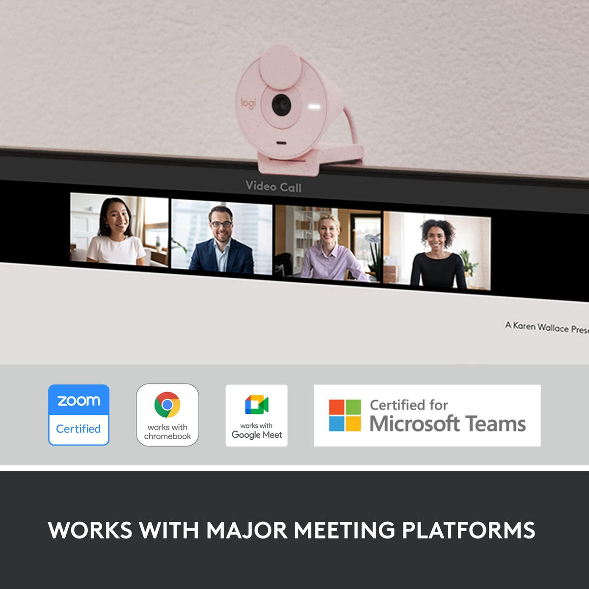 Logitech Brio 300 Full HD Webcam with Privacy Shutter, Noise Reduction Microphone, USB-C, certified for Zoom, Microsoft Teams, Google Meet, Auto Light Correction - Rose
