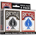 Bicycle Playing Cards 4 Pack, Standard Index Poker Size Decks in Red and Black for Poker, Blackjack, Rummy, Family Game Nights, and Classic Card Games, All Ages