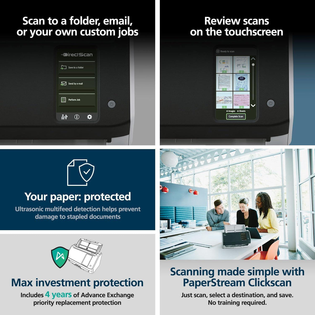 RICOH fi-8040 Premium Fast Front Office & Desktop Document, Receipt, ID Card Scanner with 50 Page Auto Feeder and PC-Less DirectScan Network Scanning Capability with 4-Year Advance Exchange Warranty