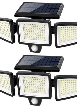 Tuffenough Solar Outdoor Lights 2500LM 210 LED Security Lights with Remote Control,3 Heads Motion Sensor Lights, IP65 Waterproof,270° Wide Angle Flood Wall Lights with 3 Modes(2 Packs)