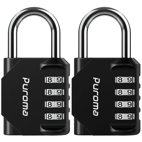 Puroma 2 Pack Combination Lock for Locker 4 Digit Outdoor Waterproof Padlock for School, Gym, Sports, Fence, Toolbox, Gate, Case, Outdoor, Hasp Storage (Black)