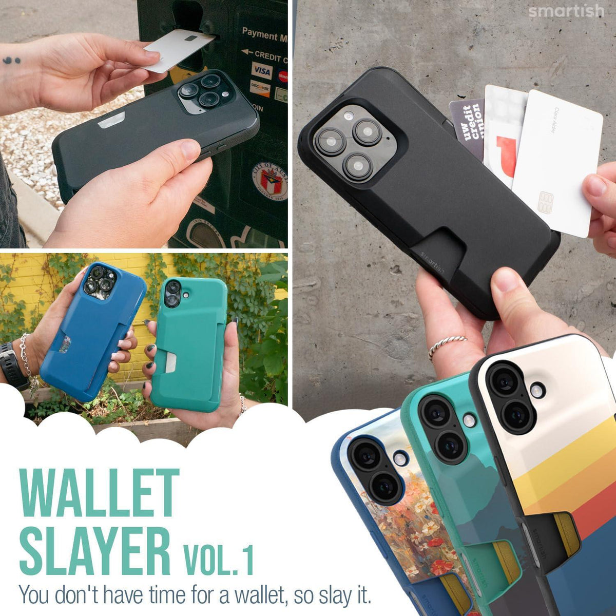 Smartish® iPhone 16 Pro Wallet Case - Wallet Slayer Vol. 1 [Slim + Protective] Credit Card Holder - Drop Tested Hidden Flip Card Slot Cover Compatible with Apple iPhone 16 Pro - Black Tie Affair